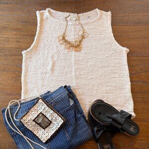 Max Studio Textured Cream Tank Top